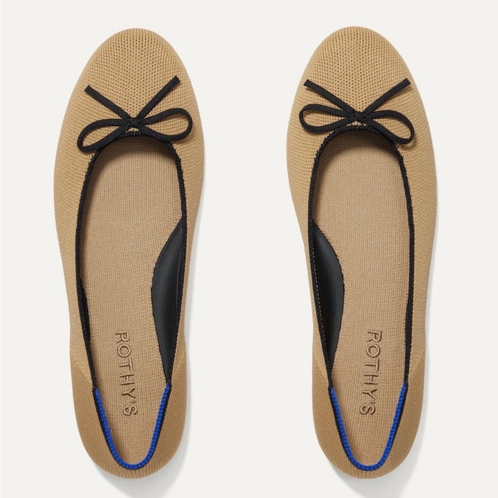 Rothy's Beige Flats with Black and Blue Accents